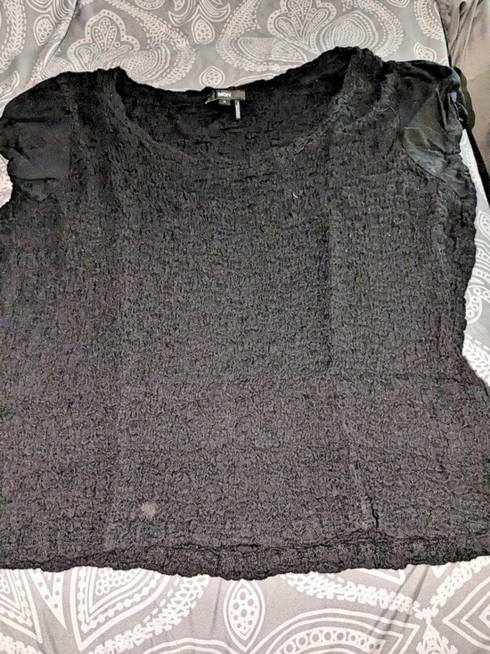 DKNY Textured Short Sleeve Top in Black Size XL